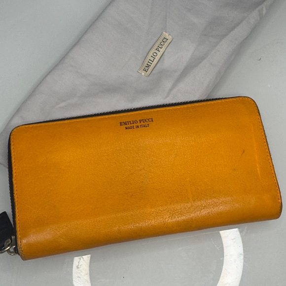 Emilio Pucci Handbags - Emilio Pucci Saffron Yellow Leather Zip-Around Wallet – Made in Italy